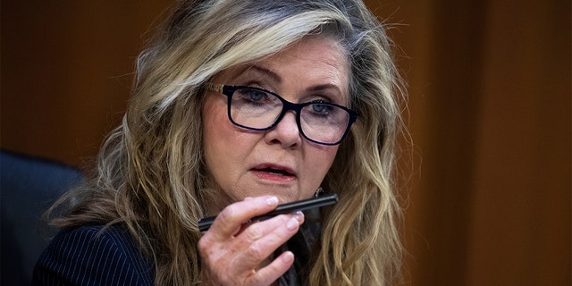 Senator Marsha Blackburn, R-Tennessee., speaks during the Senate Judiciary Committee hearing titled "Texas Unconstitutional Abortion Ban and the Role of the Shadow Docket", in Hart Senate Office Building, Washington, September 29, 2021. Tom Williams/Pool via REUTERS
