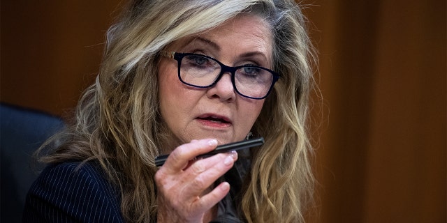 Sen. Marsha Blackburn speaks during the Senate Judiciary Committee hearing in Hart Senate Office Building in Washington on Sept. 29, 2021.