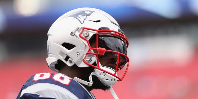 Martellus Bennett of New England Patriots looks on before a game against the Miami Dolphins at Gillette Stadium in September 2016.
