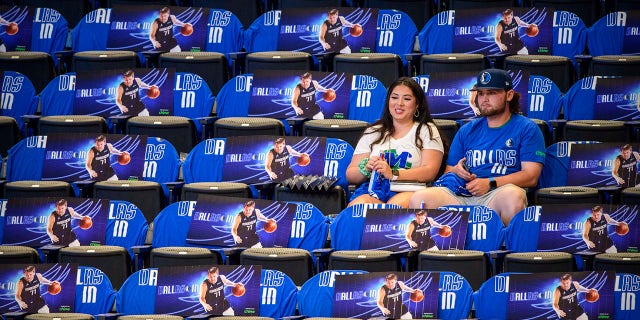 May 28, 2021; Dallas, Texas, USA; A view of fans sitting in the seats during warmups before the game between the Dallas Mavericks and the LA Clippers in game three in the first round of the 2021 NBA Playoffs at American Airlines Center.