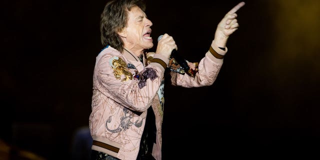 Mick Jagger of the Rolling Stones performs on stage at SoFi Stadium in Inglewood, California on October 14, 2021.