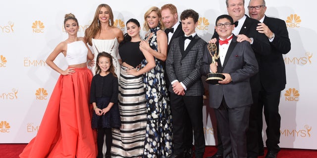 ‘Modern Family’ castmembers (left to right) Sarah Hyland, Sofía Vergara, Aubrey Anderson-Emmons, Ariel Winter, Julie Bowen, Jesse Tyler Ferguson, Nolan Gould, Rico Rodriguez, Eric Stonestreet and Ed O'Neill.