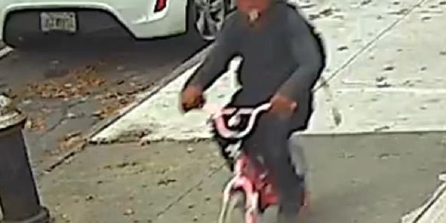 A thief riding a pink bicycle with butterflies on it robbed a 10-year-old girl for her cell phone, la policía dijo.