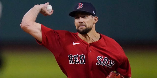 Boston Red Sox starting pitcher Nathan Eovaldi delivers to the New York Yankees in the first inning of the American League Wild Card playoff game at Fenway Park on Tuesday, October 5, 2021 in Boston.