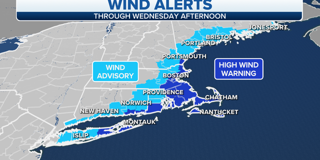 Wind alerts in the Northeast, New England areas
