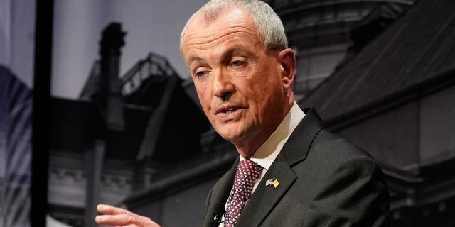 This photo from Tuesday, Oct. 12, 2021, shows Gov. Phil Murphy, D-N.J., during a gubernatorial debate at Rowan University in Glassboro, N.J. (AP Photo/Frank Franklin II, Pool)