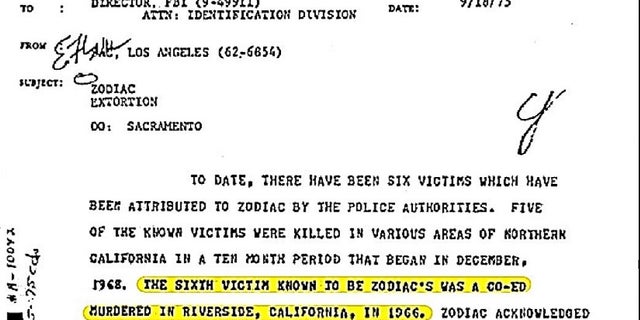 The Case Breakers cite a 1975 FBI memo that said Cheri Jo Bates was the Zodiac's sixth victim.