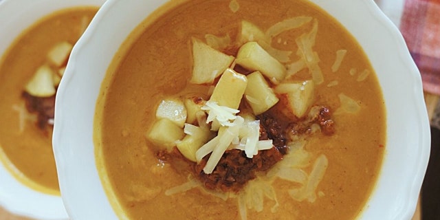This spiced pumpkin and chorizo chili-soup hybrid from Healthfully Rooted Home founder Kyrie Luke, is a fragrant delight. (Kyrie Luke of Healthfully Rooted Home)