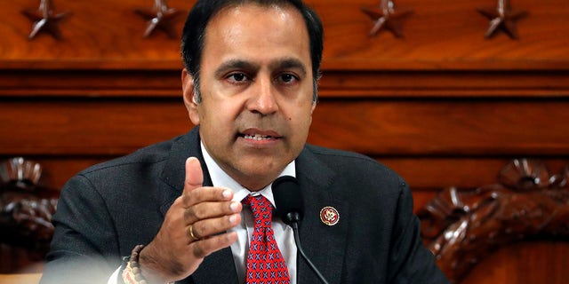 Rep. Raja Krishnamoorthi, a Democrat from Illinois, questions witnesses during a House Intelligence Committee impeachment inquiry hearing in Washington, D.C., Nov. 19, 2019. 