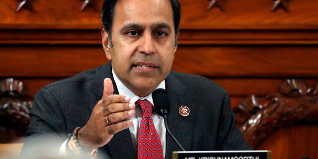 Rep. Raja Krishnamoorthi, a Democrat from Illinois, questions witnesses during a House Intelligence Committee impeachment inquiry hearing in Washington, D.C., Nov. 19, 2019. 