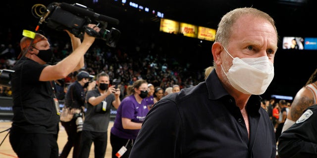 Phoenix Suns and Mercury owner Robert Sarver walks on the court to congratulate players after the team defeated the Las Vegas Aces 87-84 in Game Five of the 2021 WNBA Playoffs semifinals to win the series at Michelob ULTRA Arena on October 8, 2021 in Las Vegas, Nevada.