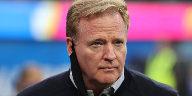 NFL Commissioner Roger Goodell looks on before the Las Vegas Raiders play the Los Angeles Chargers at SoFi Stadium on Oct. 4, 2021, in Inglewood, California. 