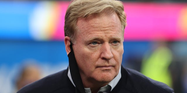 NFL commissioner Roger Goodell looks on before the Las Vegas Raiders play against the Los Angeles Chargers at SoFi Stadium in Inglewood, California, on Oct. 4, 2021 .