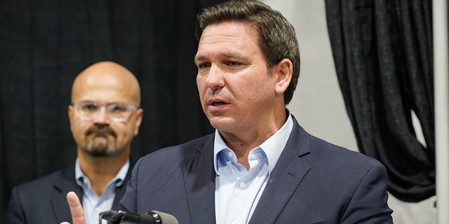 Florida Gov. Ron DeSantis speaks at the opening of a monoclonal antibody site on Aug. 18, 2021, in Pembroke Pines, Florida.