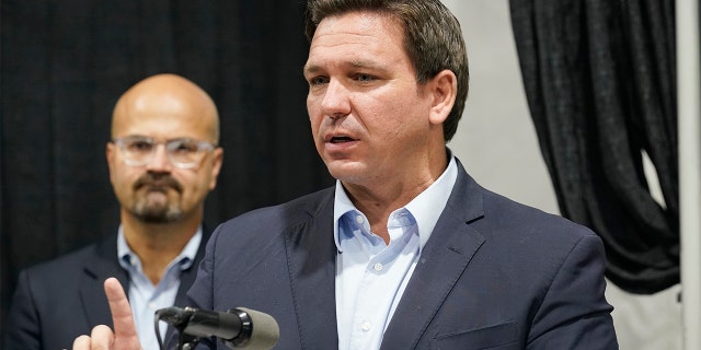 FILE - Florida Gov. Ron DeSantis speaks at the opening of a monoclonal antibody site Wednesday, Aug. 18, 2021, in Pembroke Pines, Fla. (AP Photo/Marta Lavandier)