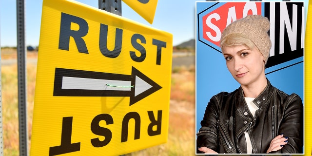 A sign directs people to the road that leads to the Bonanza Creek Ranch where the movie "Rust" is being filmed on October 22, 2021 in Santa Fe, New Mexico. Director of Photography Halyna Hutchins was killed and director Joel Souza was injured on set while filming the movie "Rust" at Bonanza Creek Ranch near Santa Fe, New Mexico on October 21, 2021. 