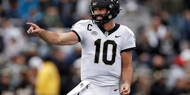 Wake Forest quarterback Sam Hartman reacts after a touchdown against Army during the second half of an NCAA college football game Saturday, Oct. 23, 2021, in West Point, N.Y. Wake Forest won 70-56.