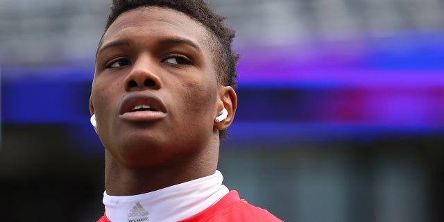 Samy Johnson #1 of the Arkansas State Red Wolves looks on before the game against the Washington Huskies at Husky Stadium on September 18, 2021 in Seattle, Washington.