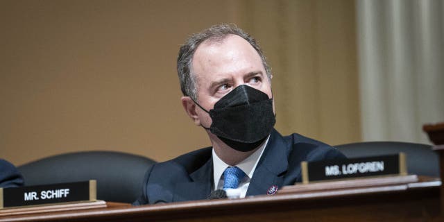 Representative Adam Schiff, a Democrat from California, listens during a business meeting of the Select Committee to Investigate the January 6th Attack on the U.S. Capitol in Washington, D.C., U.S., on Tuesday, Oct. 19, 2021. The committee probing the Jan. 6 riot at the U.S. Capitol is escalating its legal showdown with Steve Bannon with a vote recommending the full House hold him in criminal contempt for ignoring a congressional subpoena. Photographer: Sarah Silbiger/Bloomberg via Getty Images