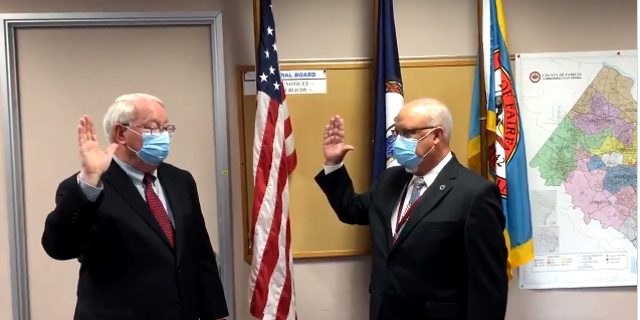 Scott Konopasek sworn in as general registrar. Twitter screenshot, Fairfax County Board of Elections.