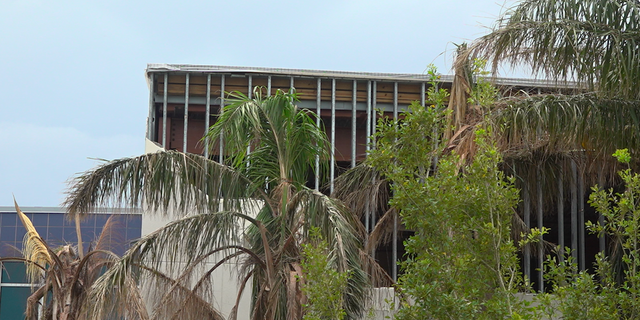 Part of the outside wall of South Lafourche High School was ripped off during Ida.