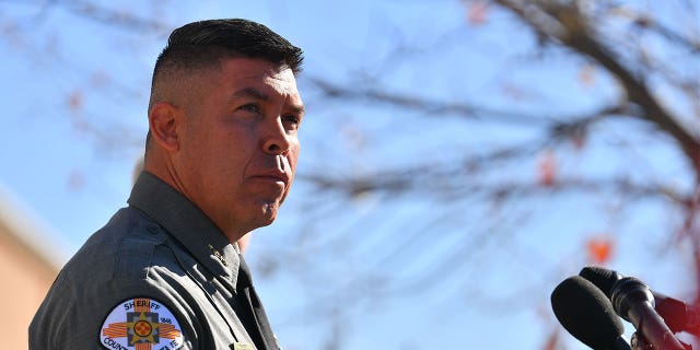 SANTA FE, NEW MEXICO - OCTOBER 27: Santa Fe County Sheriff Adan Mendoza updates media on deadly ‘Rust’ movie shooting. (Photo by Sam Wasson/Getty Images)