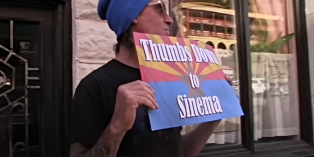 An Arizona bride and her mother pleaded with protesters outside of a wedding that Sen. Kyrsten Sinema, D-Ariz., officiated last weekend to stop disrupting the event, according to video of the demonstrators. (Credit: "Lone Protester" YouTube video screenshot)