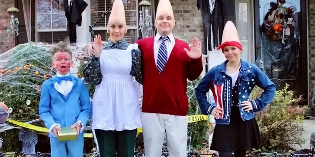 The St. Laurent family is pictured dressed up as characters from "Coneheads." (SWNS)