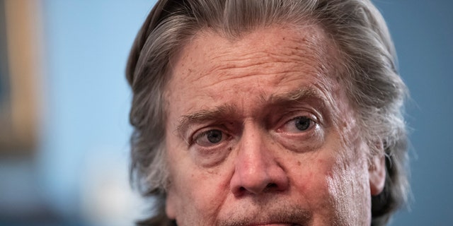 In this file photo from Sunday, Aug. 19, 2018, Steve Bannon, President Do<em></em>nald Trump's former chief strategist, talks a<em></em>bout the approaching midterm election during an interview with The Associated Press, in Washington. The special co<em></em>ngressional committee investigating the Jan. 6 insurrection has set a vote for Tuesday to recommend criminal co<em></em>ntempt charges against Bannon after he defied the panel's subpoena. (AP Photo/J. Scott Applewhite, file)