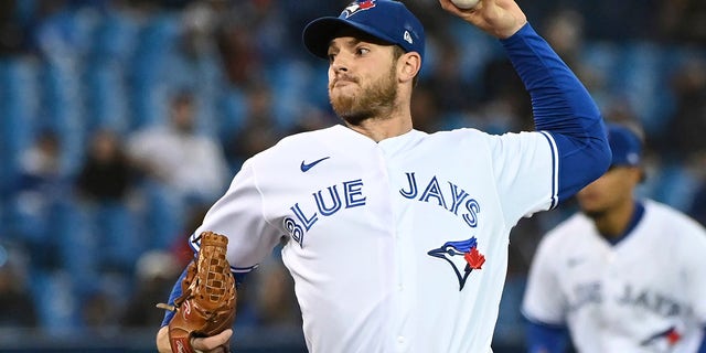 Toronto Blue Jays' Steven Matz pitches during the first inning of a baseball game against the Baltimore Orioles in Toronto on Friday, Oct. 1, 2021.