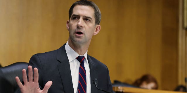 Sen. Tom Cotton, R-AR, questions U.S. Attorney General Merrick Garland during a Senate Judiciary Committee hearing examining the Department of Justice on Capitol Hill in Washington, DC, October 27, 2021. Tasos Katopodis/Pool via REUTERS