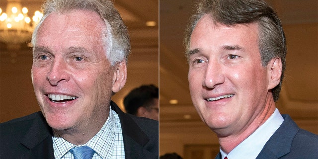 In this combined photo, Virginia contenders for governor, Democrat Terry McAuliffe left and Republican Glenn Youngkin appear at the Virginia FREE leadership luncheon in McLean, Va. On September 1, 2021 (AP Photo / Cliff Owen)