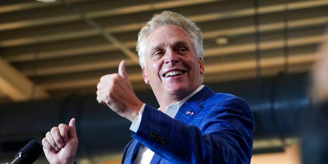 Democratic gubernatorial candidate former Gov. Terry McAuliffe gestrures during a rally in Norfolk, Va., Friday, Oct. 29, 2021. McAuliffe will face Republican Glenn Youngkin in the November election. (AP Photo/Steve Helber)