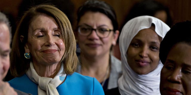 Rep. Rashida Tlaib, in the center, has come under fire in the past for anti-Israel remarks and her associations with anti-Semitic activists. 