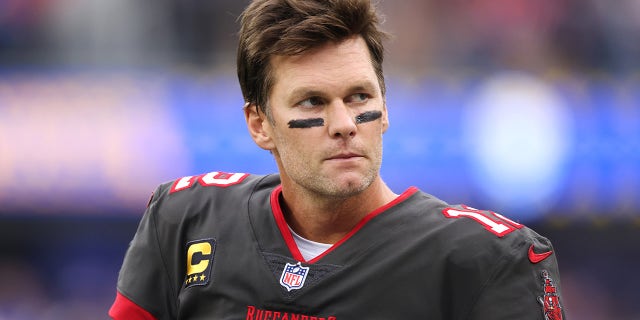 Tom Brady of the Tampa Bay Buccaneers on the sideline during the first quarter in a game against the Los Angeles Rams at SoFi Stadium Sept. 26, 2021 in Inglewood, Calif.