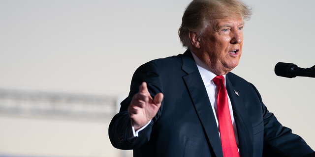 Former President Donald Trump speaks at a rally on September 25, 2021 in Perry, Georgia. (Photo by Sean Rayford/Getty Images)