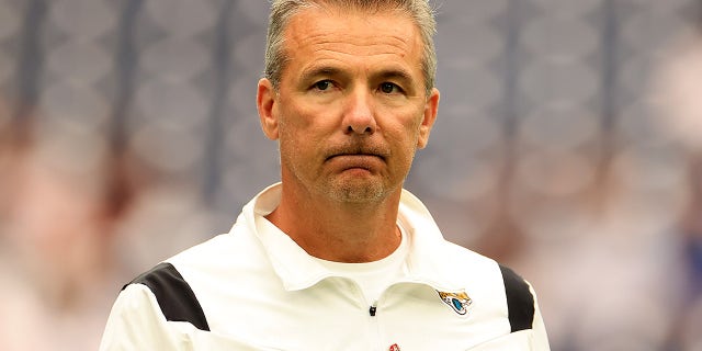 Head coach Urban Meyer of the Jacksonville Jaguars looks on prior to the game against the Houston Texans at NRG Stadium on September 12, 2021 in Houston, Texas.