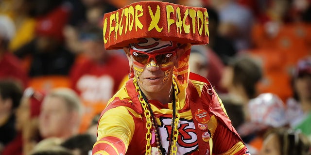 A Chiefs fan considers himself the X-Factor in a preseason NFL game between the Green Bay Packers and Kansas City Chiefs at Arrowhead Stadium in Kansas City, Missouri.