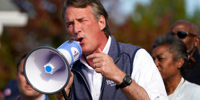 Republican gubernatorial candidate Glenn Youngkin speaks to supporters during a rally in Fredericksburg, Va., Saturday, Oct. 30, 2021. Youngkin will face Democrat former Gov. Terry McAuliffe in the November election. 