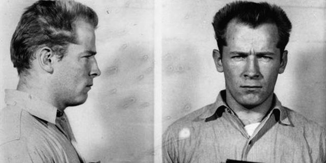 Boston gangster James 'Whitey' Bulger, Jr. poses for a mugshot on his arrival at the Federal Penitentiary at Alcatraz on November 16, 1959 in San Francisco, California. (Photo by Donaldson Collection/Michael Ochs Archives/Getty Images)