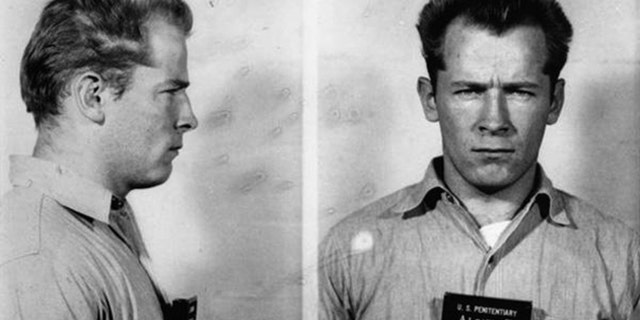 Boston gangster James 'Whitey' Bulger, Jr. poses for a mugshot on his arrival at the Federal Penitentiary at Alcatraz on November 16, 1959 in San Francisco, California. (Photo by Donaldson Collection/Michael Ochs Archives/Getty Images)