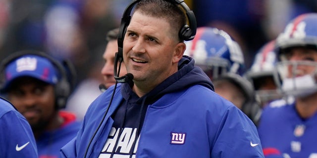 New York Giants head coach Joe Judge reacted during the first half of the NFL football game against the Carolina Panthers on Sunday, October 24, 2021, in East Rutherford, New Jersey.