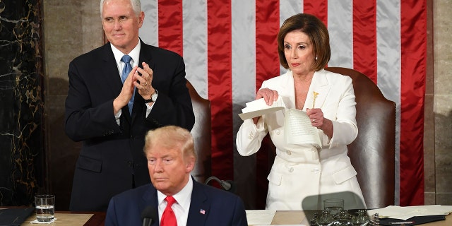 House Speaker Nancy Pelosi ripped up President Trump's final State of the Union speech in 2020, a stunt House Speaker Kevin McCarthy says he will not repeat Tuesday night. (Mandel Ngan/AFP via Getty Images)