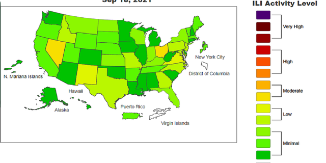 Federal data indicating the proportion of outpatient visits to providers for flu-like illness.