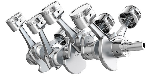 A cross-plane crankshaft has journals separated by 90 degrees.