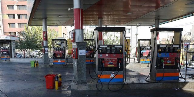 A gas station is empty because the gas pumps are out of service in Tehran on Oct. 26.