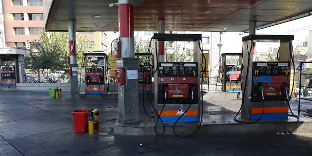 A gas station is empty because the gas pumps are out of service in Tehran on Oct. 26.