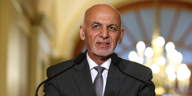 President of Afghanistan Ashraf Ghani speaks to reporters at the U.S. Capitol on June 25, 2021, in Washington. 