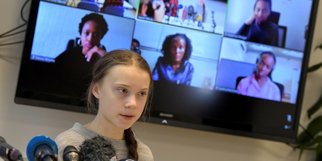 Fridays For Future climate activist Greta Thunberg attends a news conference with climate activists and experts from Africa, in Stockholm, Sweden January 31, 2020.  TT News Agency/Pontus Lundahl via REUTERS     