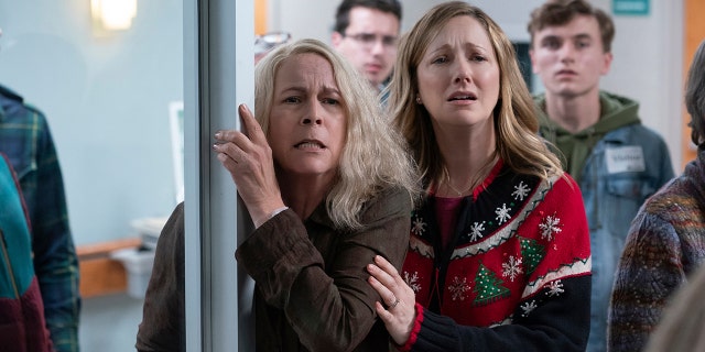 This image released by Universal Pictures shows Jamie Lee Curtis and Judy Greer in "Halloween Kills," directed by David Gordon Green. ()